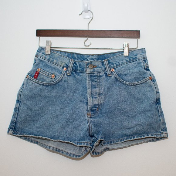 Vintage LEI 90s/Y2K Fashion High Waist Button Fly Shorts size 11 Medium Wash - Picture 1 of 6